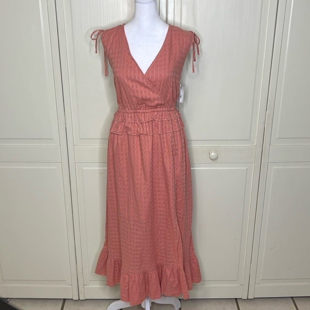 CASLON Women's Faux Wrap Ruffle Dobby Midi Dess Size S